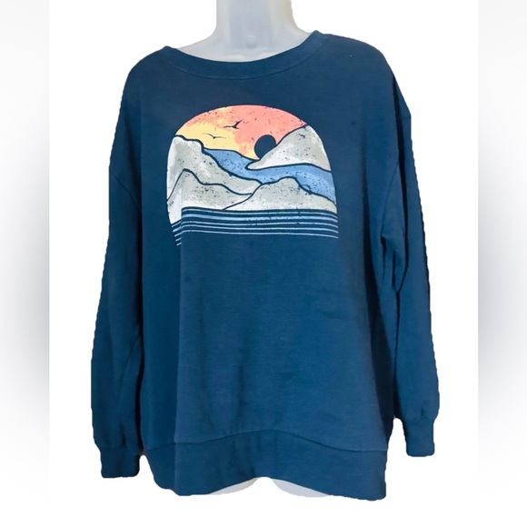 C&C California Tops - C & C California Women's 1X Sweatshirt Blue Sunset Graphic Top Long Sleeve